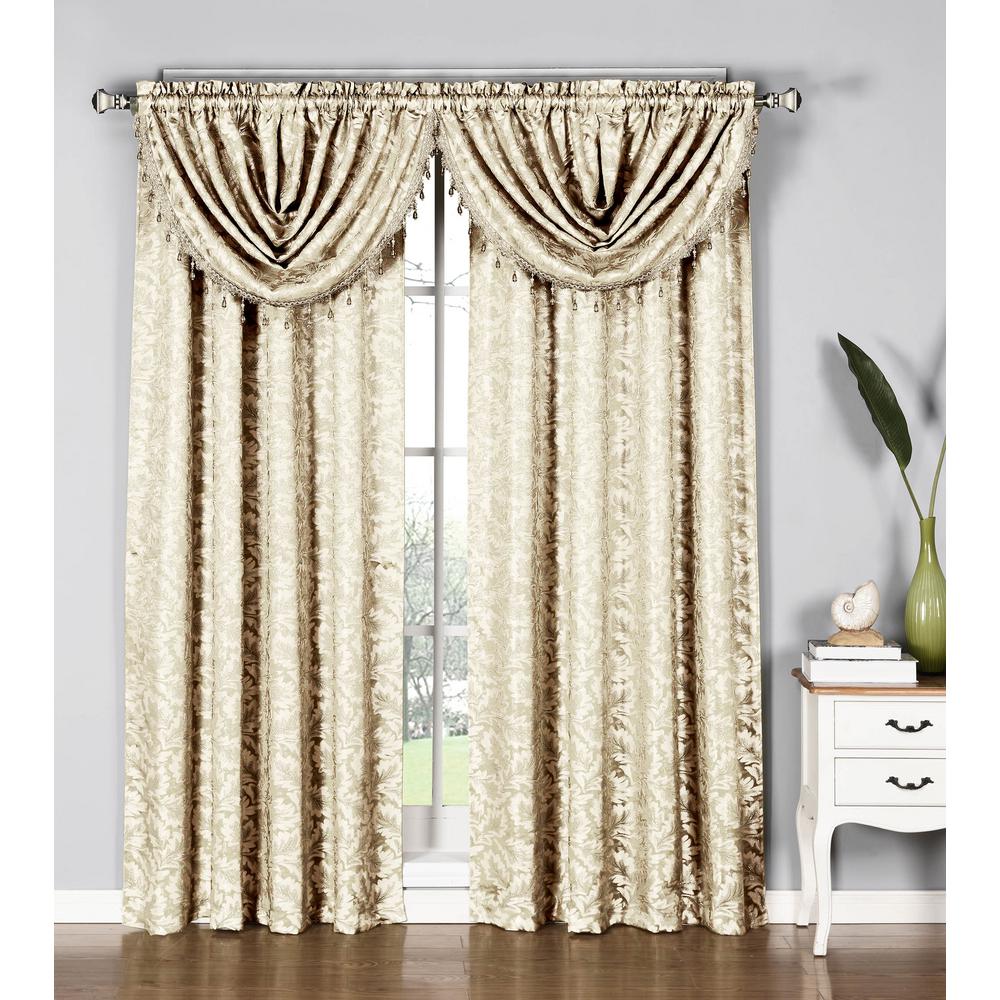 Window Elements Dawson Shimmering Leaf 19 In W X 44 In L Waterfall   Ivory Window Elements Window Scarves Valances Ymc001848 64 1000 