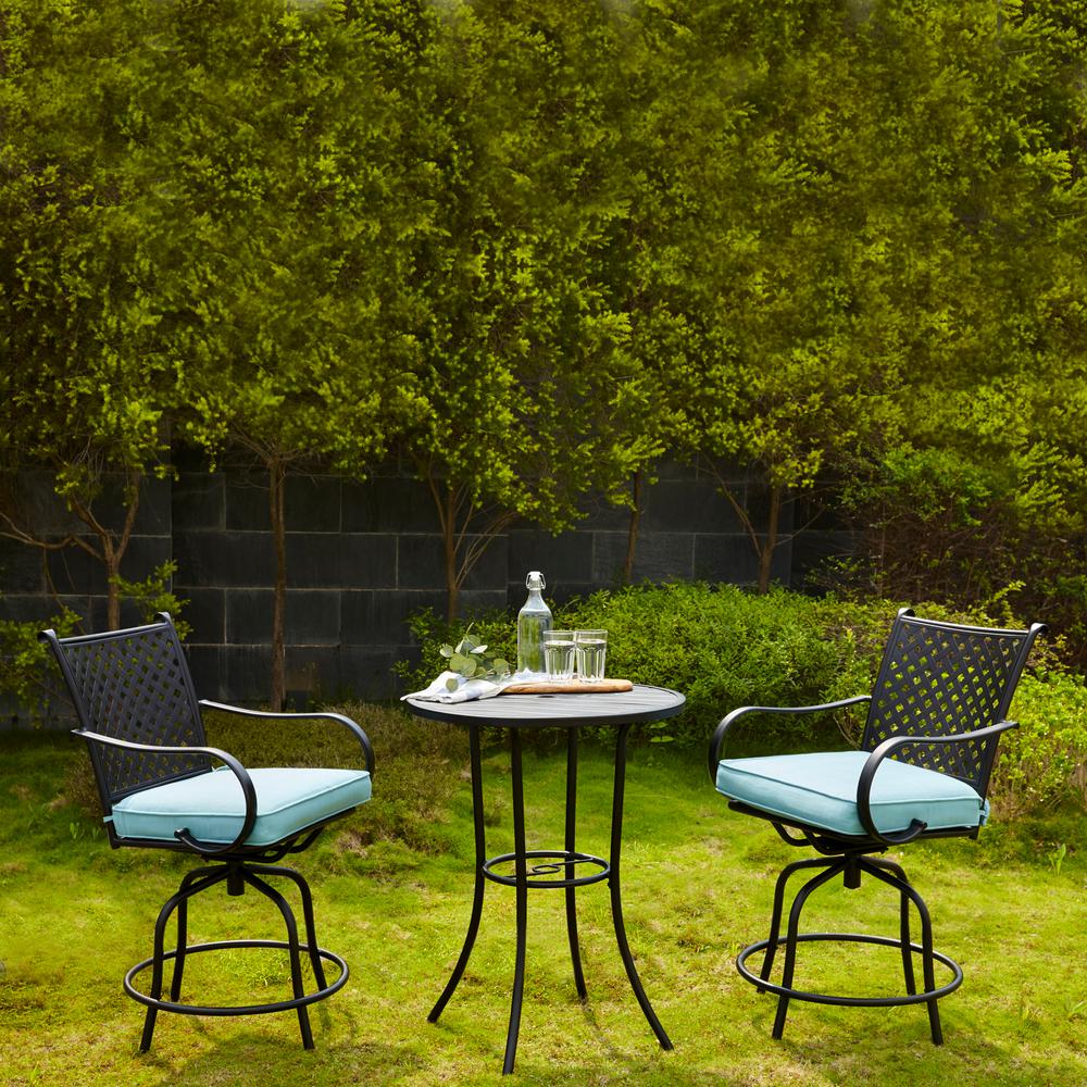 Peaktop Black 3 Piece Swivel Steel Bar Height Outdoor Patio Bistro Steel Bar Height Outdoor Patio Bistro