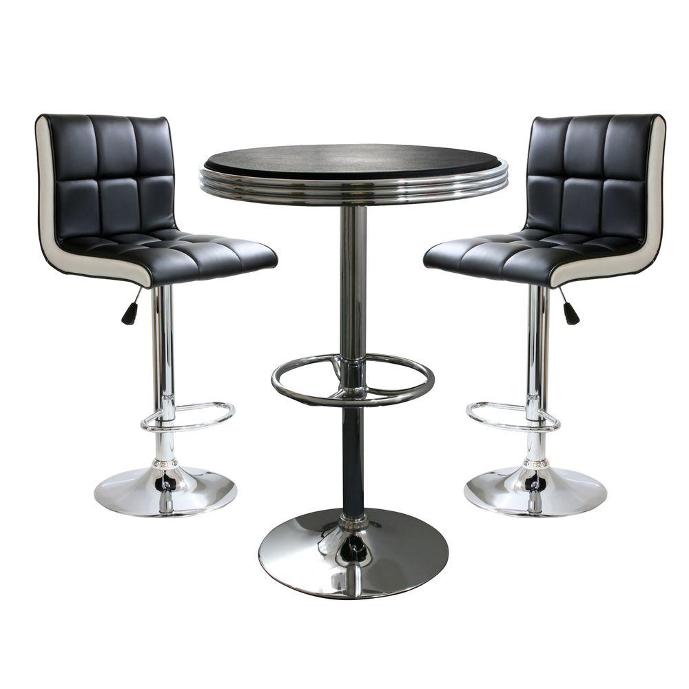 AmeriHome Retro Style Bar Table Set In Black With Padded Vinyl Chairs 3 Piece BSSET19 The Home Depot