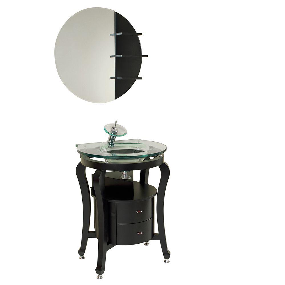 Fresca Simpatico 26 in. Vanity in Espresso with Glass Vanity Top in