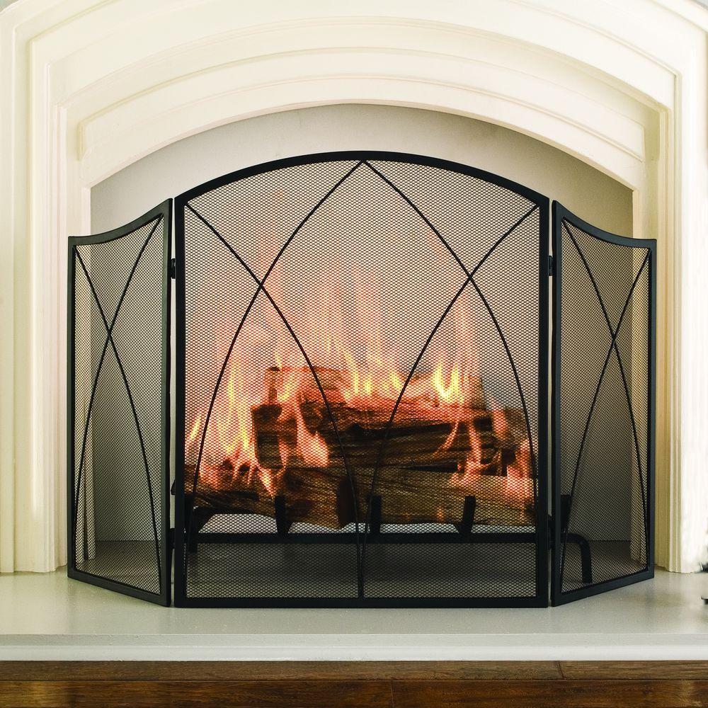 3 Panel Folding Freestanding Fireplace Screen Panel Mesh Spark Guard Protector Home Garden Uniforce Home Improvement