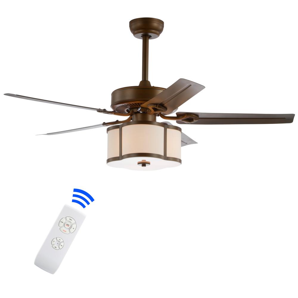 Jonathan Y Edith 52 In Satin Bronze 3 Light Metal Wood Led Ceiling Fan With Light And Remote