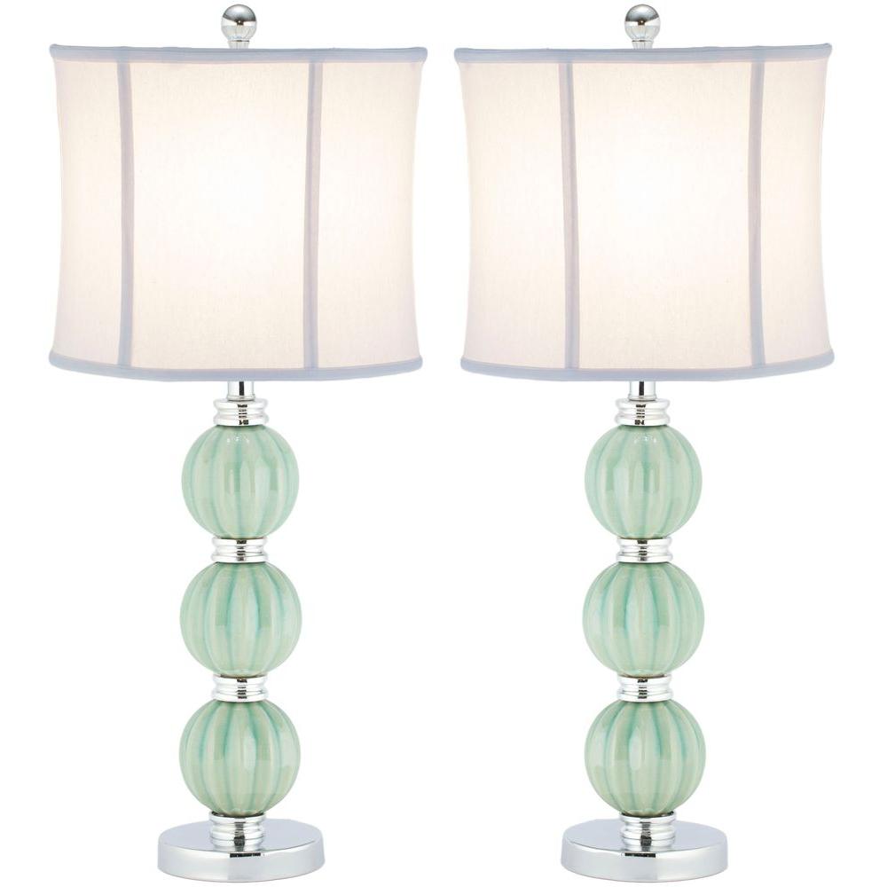 Safavieh Stephanie 25 In Green Globe Table Lamp With White Linen Shade Set Of 2 Lit4018a Set2 The Home Depot