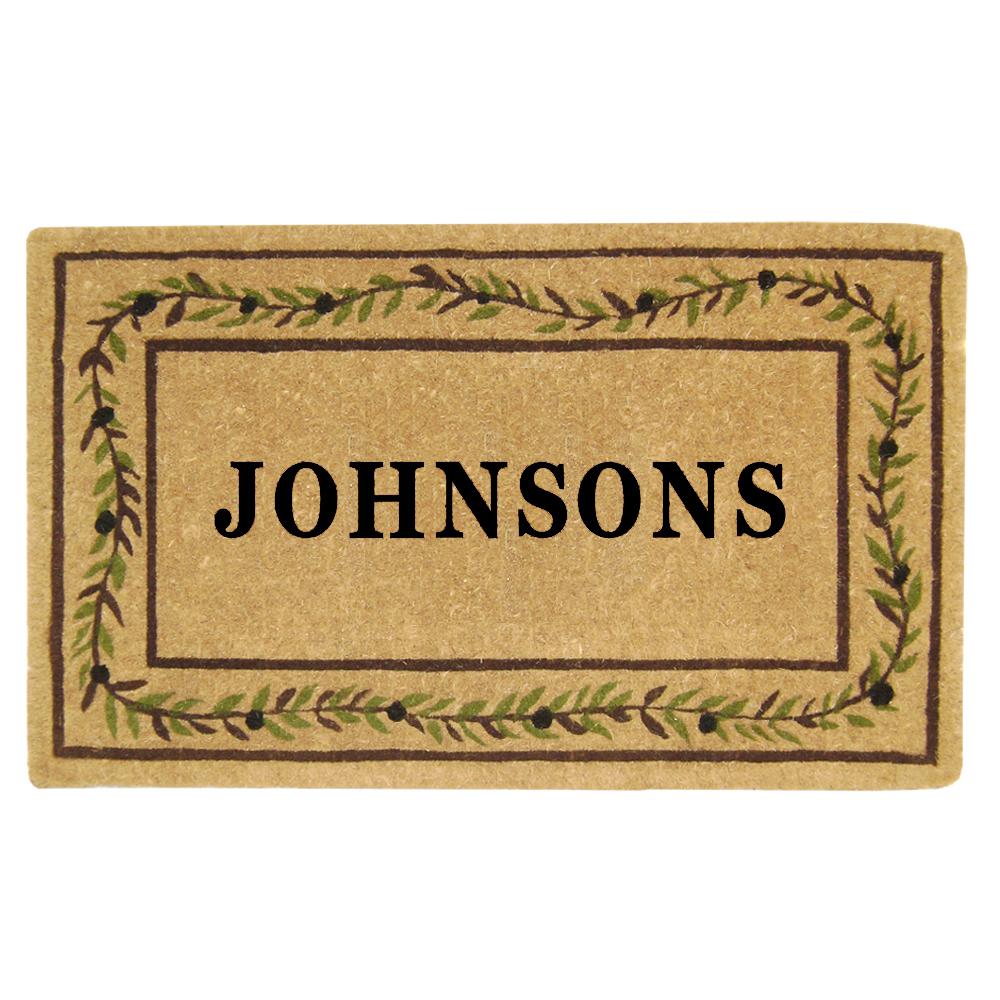 Nedia Home Olive Branch Border 22 In X 36 In Heavy Duty Coir Personalized Door Mat