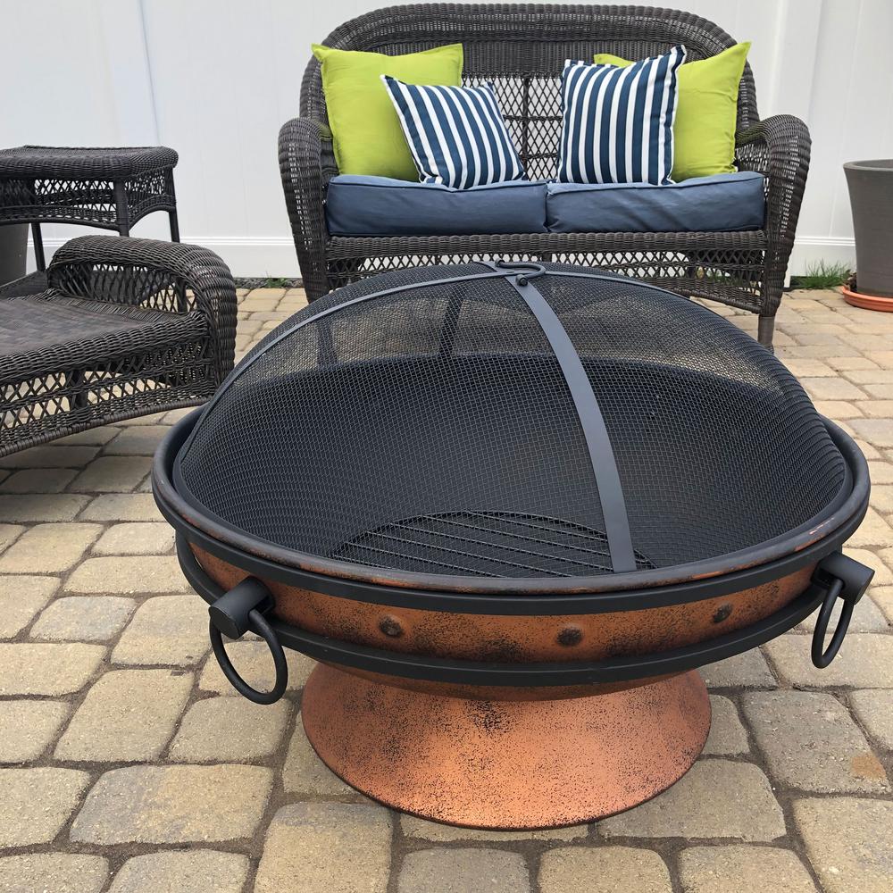Sunnydaze Decor 30 In Copper Royal Cauldron Fire Pit With Handles And Spark Screen Nb Ffp30 Copper The Home Depot