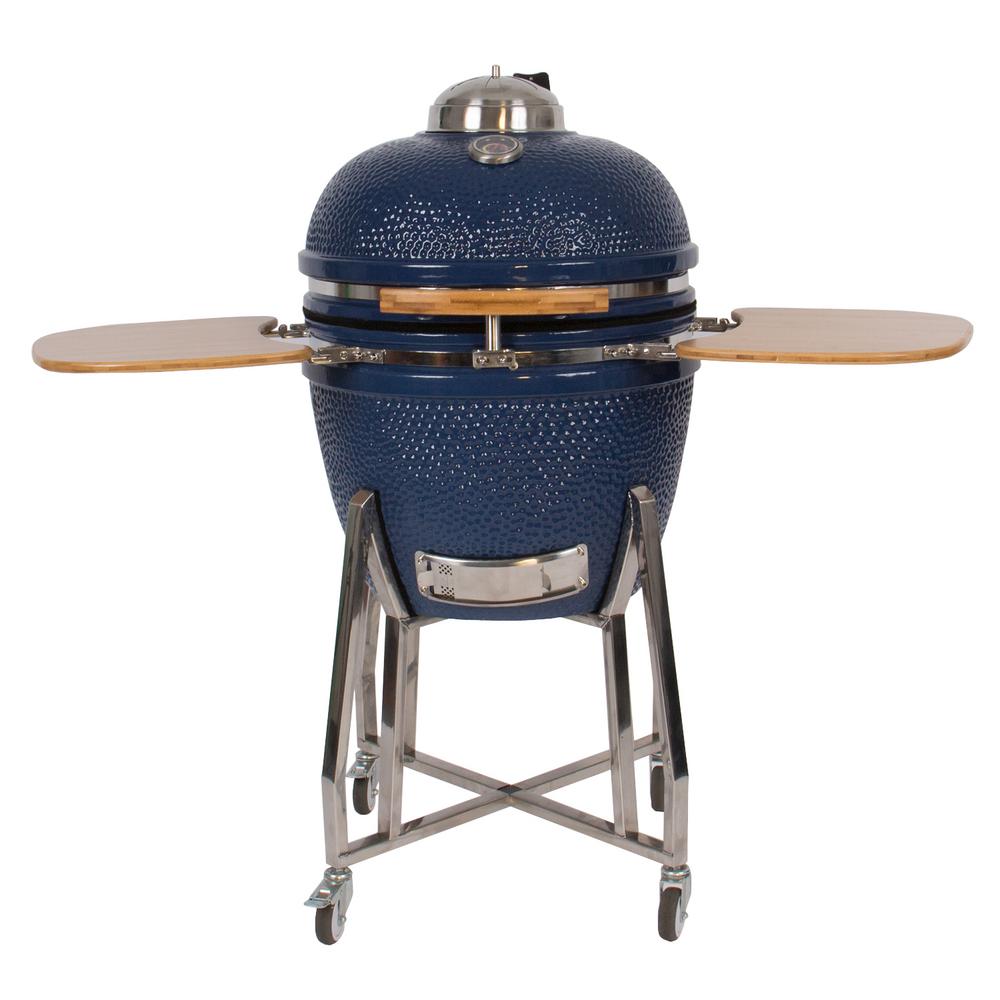 Lonestar 24 in. Kamado Charcoal Ceramic Grill and Smoker with Bundled Electric Starter, Cover, Deflector Stone in Blue