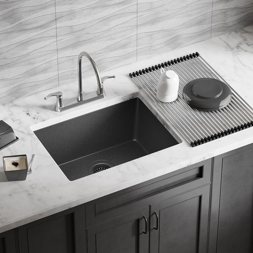 MR Direct Black Quartz Granite 22 in. Single Bowl Dualmount Kitchen