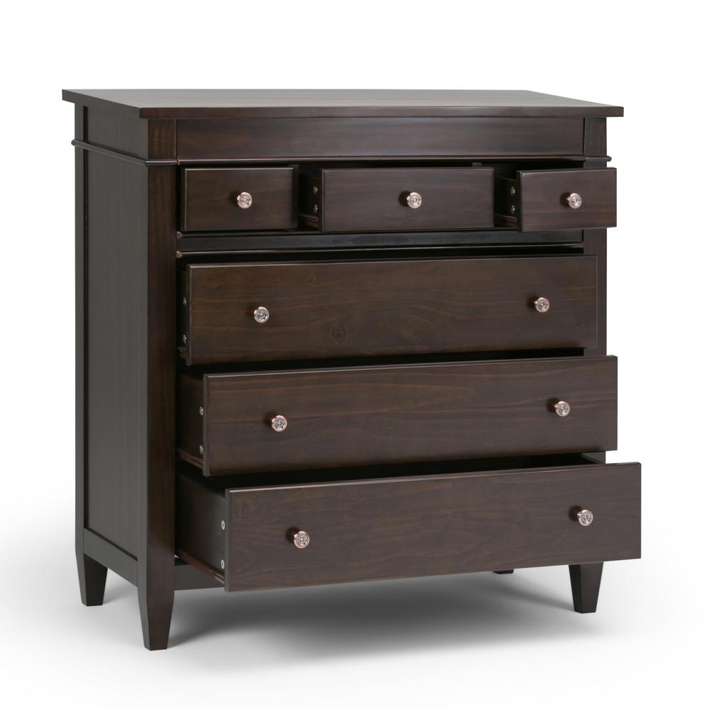 Simpli Home Carlton 6 Drawer Brown Solid Wood 36 In