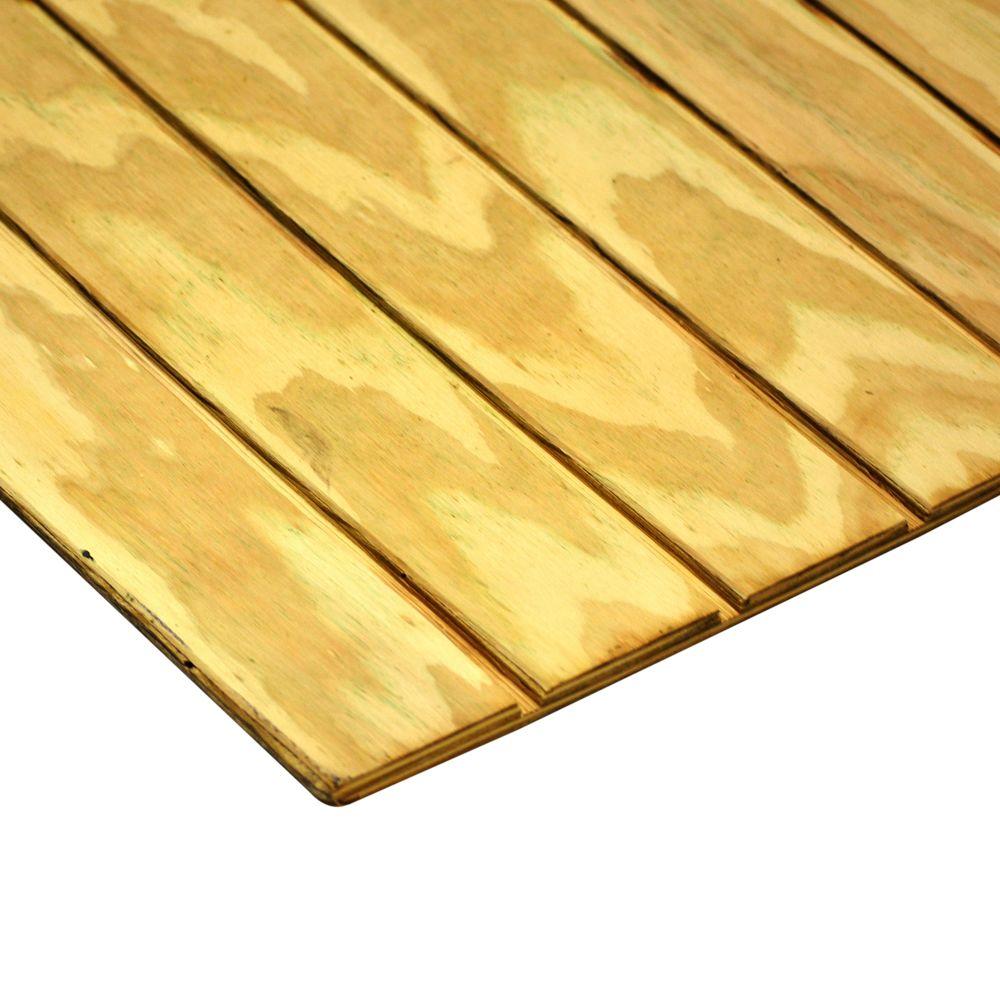 19 32 In X 4 Ft X 8 Ft T1 11 4 In On Center Pressure Treated Plywood 105595 The Home Depot
