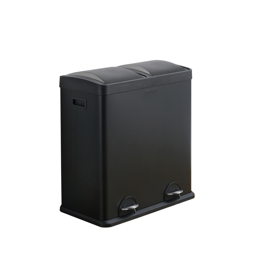 The Step N' Sort 16 Gal. Black 2 Compartment Trash and Recycling Bin