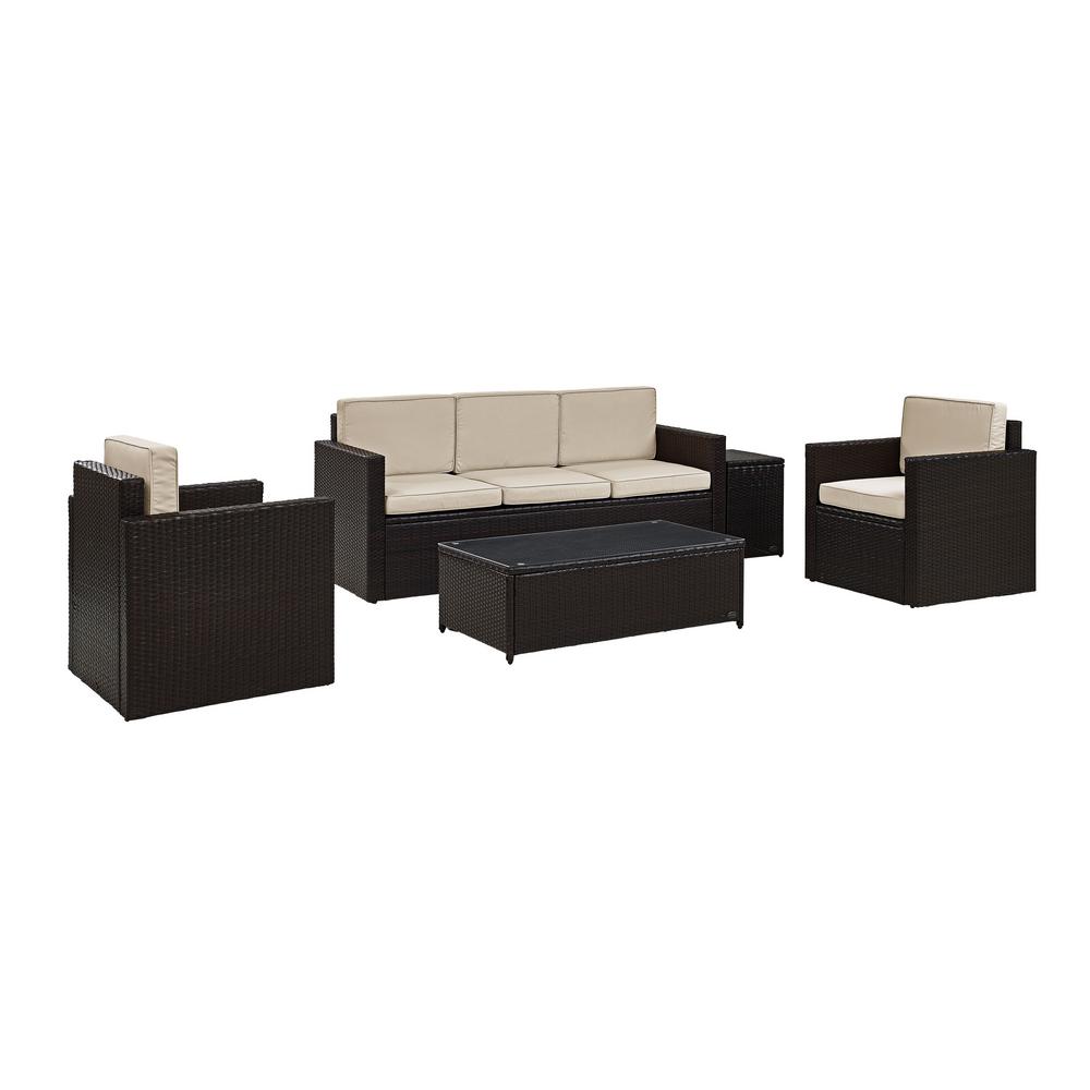 Crosley Palm Harbor 5 Piece Wicker Outdoor Conversation Set With Sand Cushions Ko70054br Sa The Home Depot