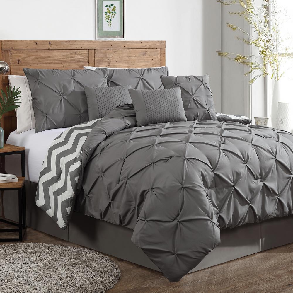 Avondale Manor Ella Pinch Pleat Gray King Reversible Comforter