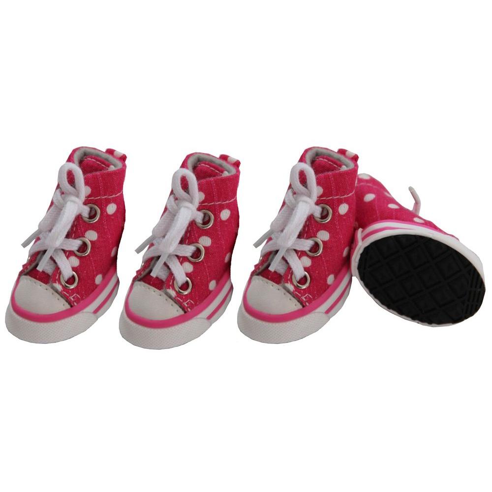 PET LIFE XSmall Pink Polka ExtremeSkater Casual Grip Dog Sneaker