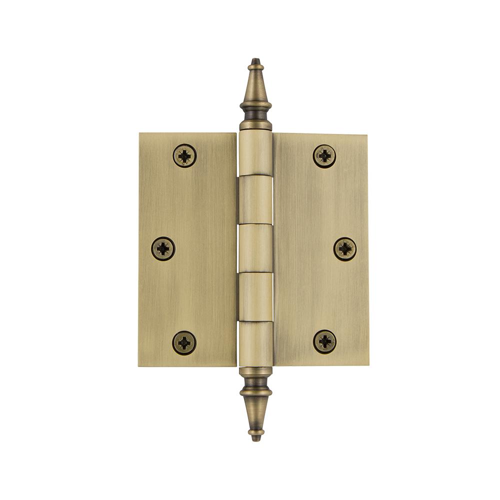 Grandeur 3 5 In Steeple Tip Residential Hinge With Square Corners In Vintage Brass 812200 The Home Depot