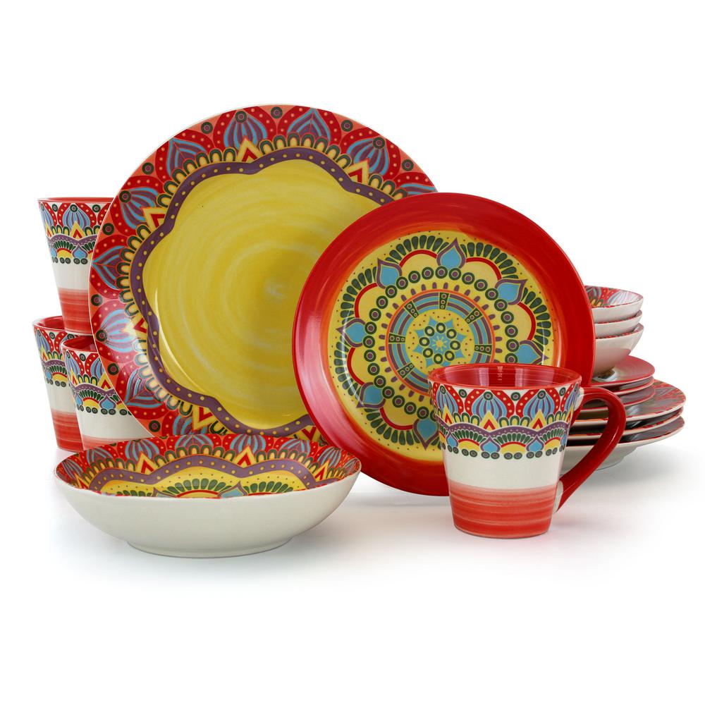 Elama Zen 16-Piece Casual Red Stoneware Dinnerware Set (Service for 4 ...