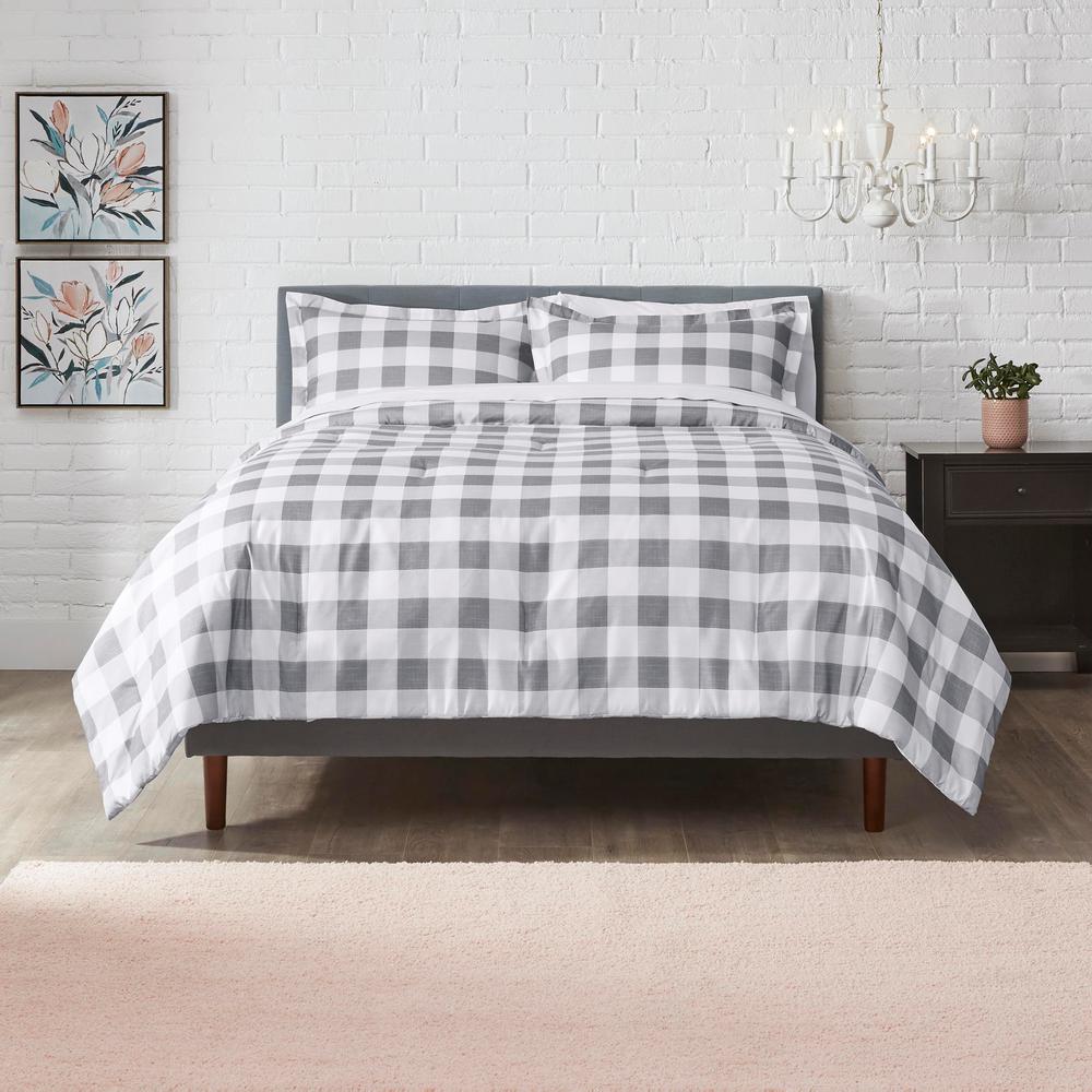 Stylewell Tatefield 3 Piece Stone Gray Reversible Gingham Full