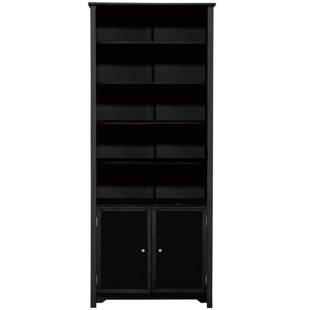 Black Bookcase Cabinet Storage 5-Shelf Adjustable ...