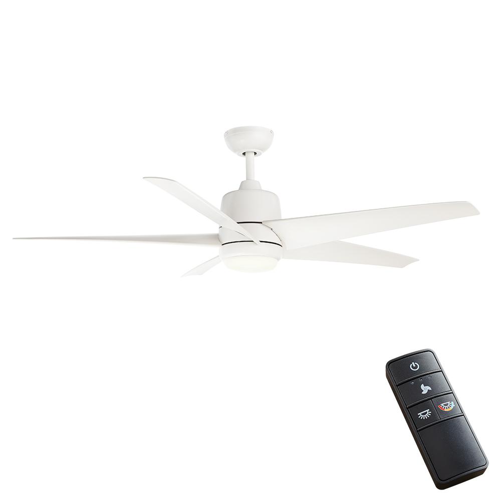 Hampton Bay Mena 54 in. White Color Changing Integrated LED Indoor/Outdoor Matte White Ceiling Fan with Light Kit and Remote Control