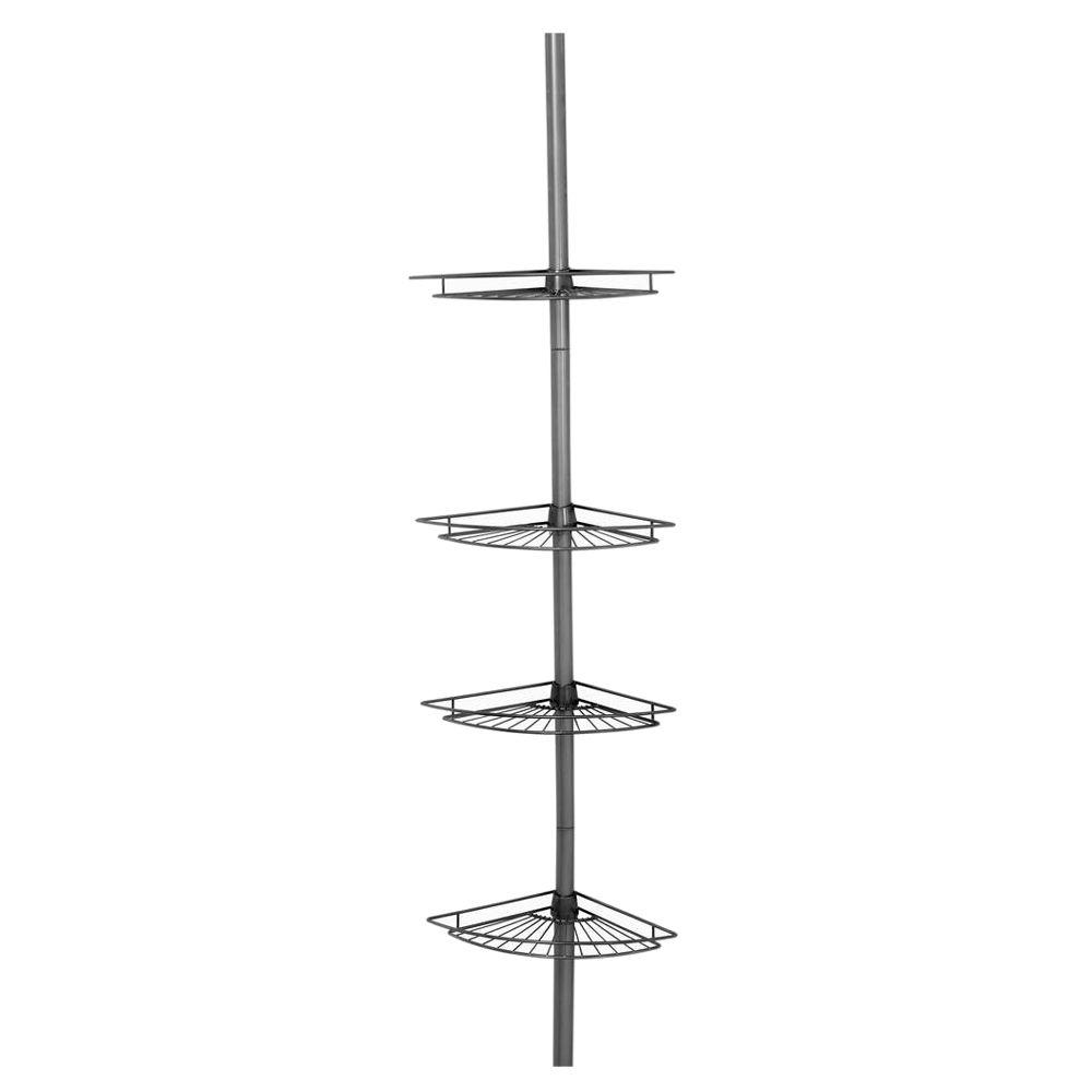 Zenna Home Tub And Shower Tension Pole Caddy With 4 Shelf In Satin Tub And Shower Tension Pole Caddy With 4 Shelf In Satin Nickel