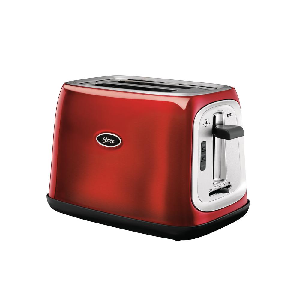Oster 2Slice Red Wide Slot Toaster with Automatic ShutOff and Crumb