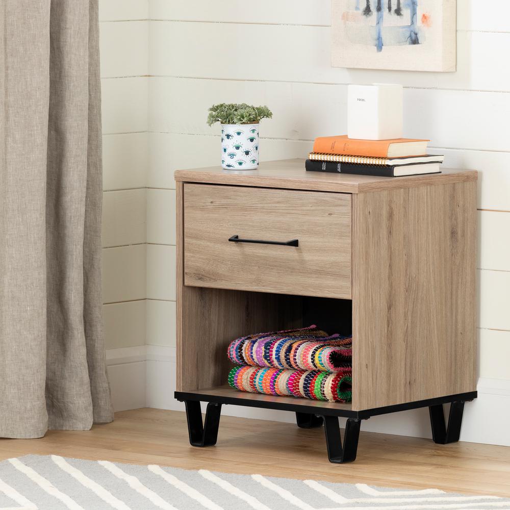 South Shore Fakto 1 Drawer Rustic Oak Nightstand 11026 The Home Depot