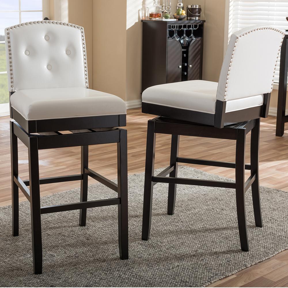 Baxton Studio Ginaro White Faux Leather Upholstered 2-Piece Bar Stool Set