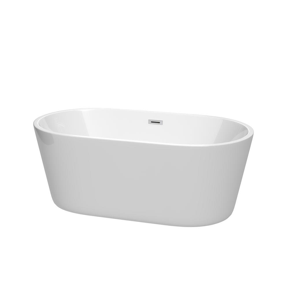 Wyndham Collection Carissa 5 Ft Acrylic Flatbottom Non Whirlpool Bathtub In White With Polished Chrome Trim