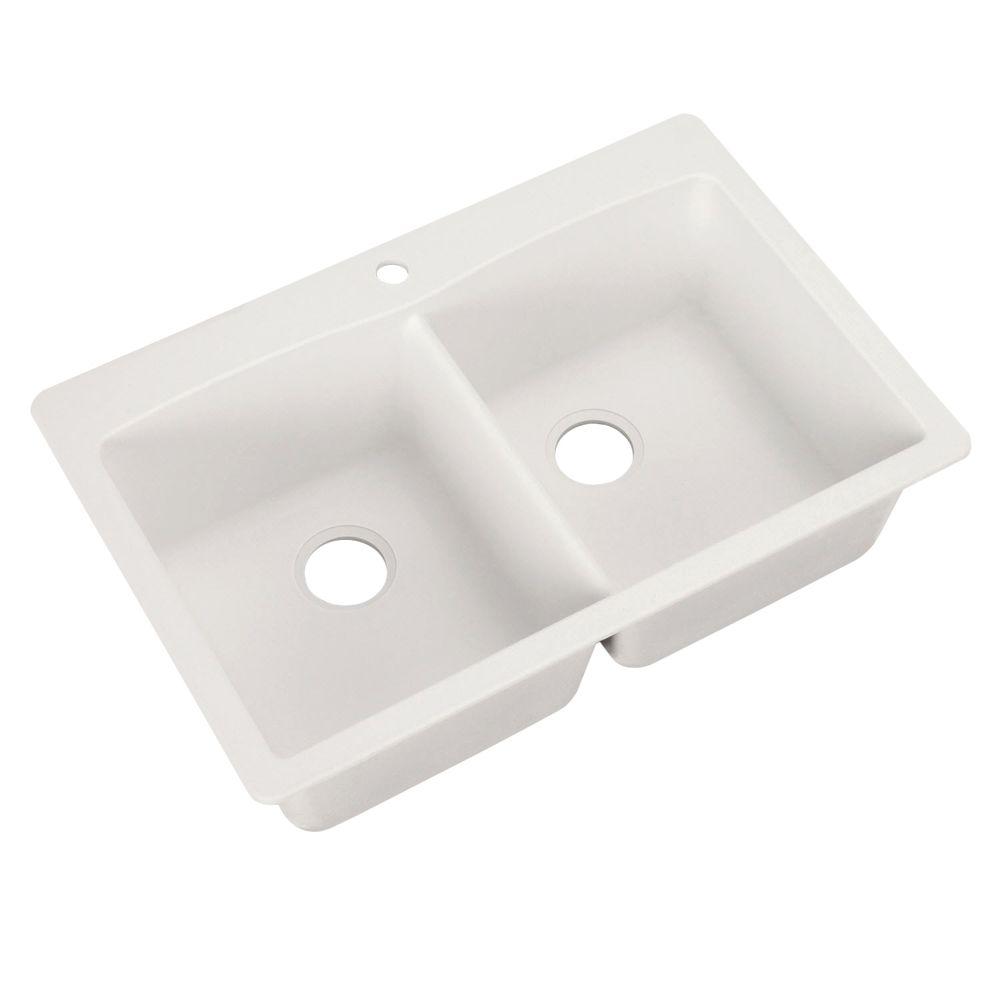 Diamond Dual Mount Granite Composite 33 In 1 Hole 50 50 Double Bowl Kitchen Sink In White