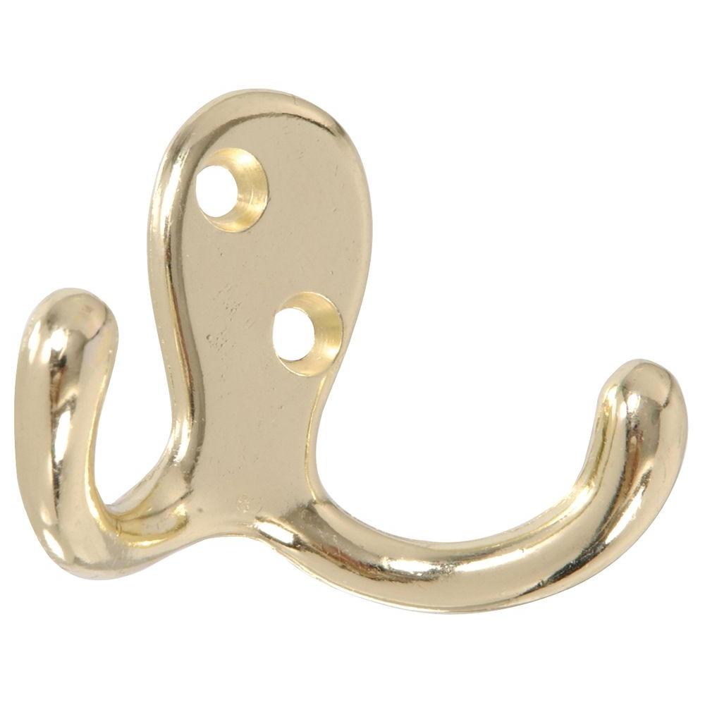 The Hillman Group Double Clothes Hook in Brass (5-Pack)-852300.0 - The ...