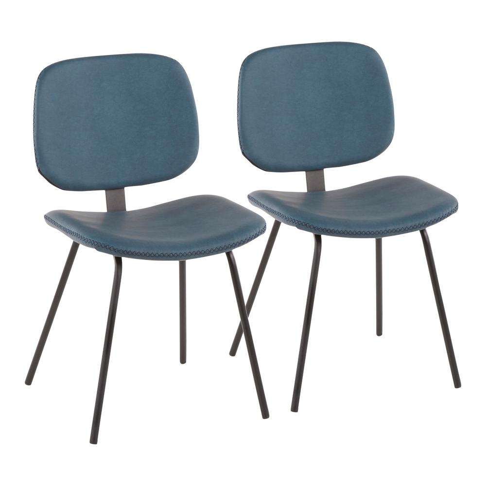 Lumisource Blue Dining Chairs Kitchen Black Metal Nunzio Chair With Blue Faux Leather Set Of 2