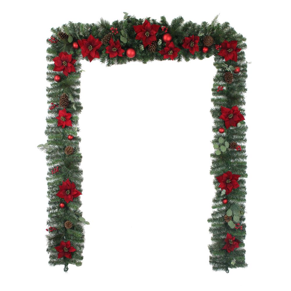 17 ft Berry Bliss Mixed Pine Christmas Garland with Poinsettia