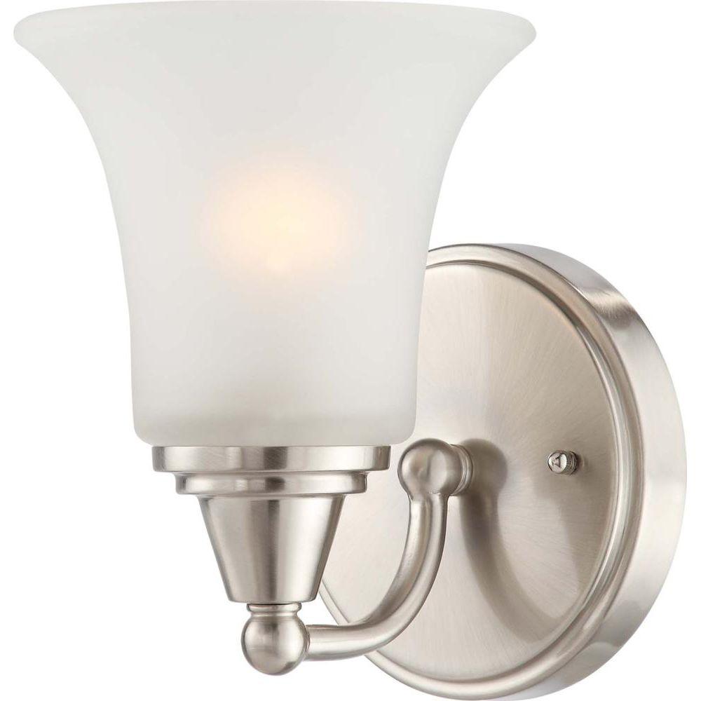 Glomar Dejo 1 Light Brushed Nickel Bath Vanity With Frosted Glomar Dejo 1 Light Brushed Nickel Bath