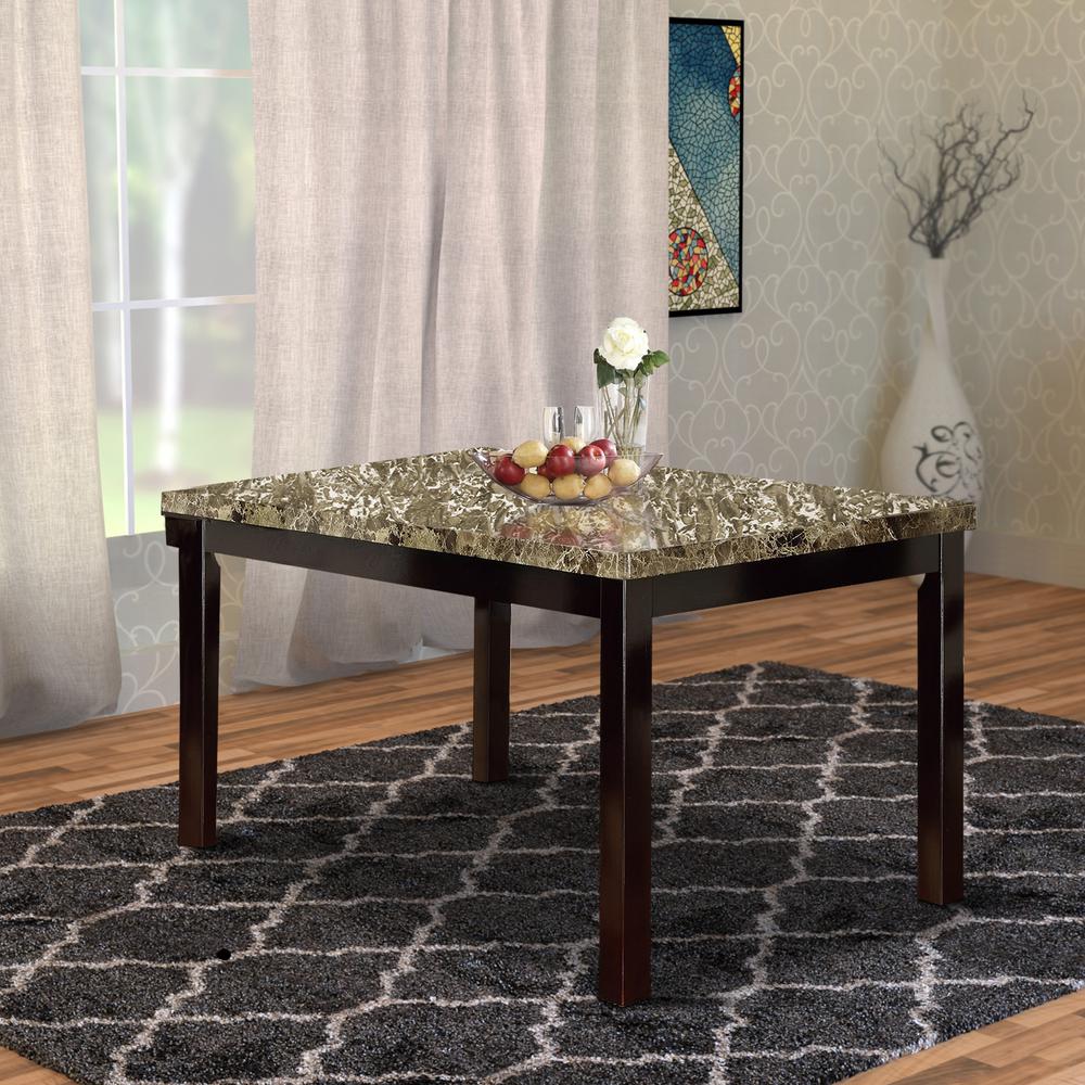 Brown Benzara Slick Finish Faux Marble /& Pine Wood Dining Table