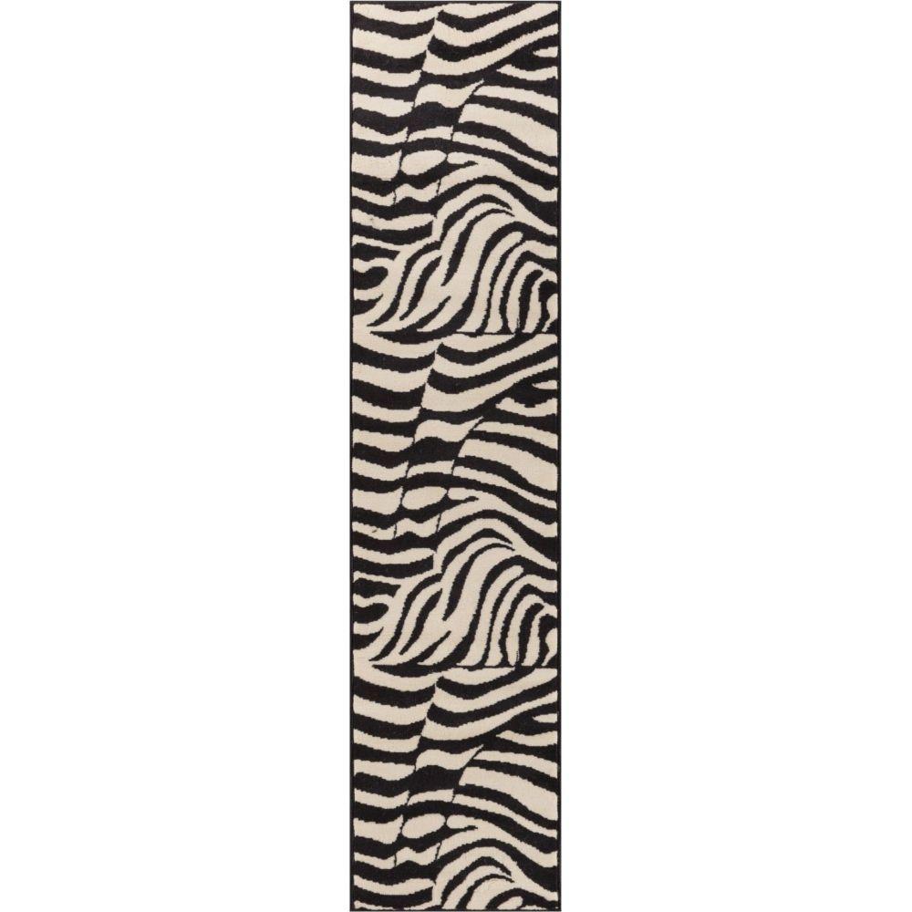 Well Woven Miami Zebra Animal Print Stripe Black 2 ft. x 7 ft. 2 in ...