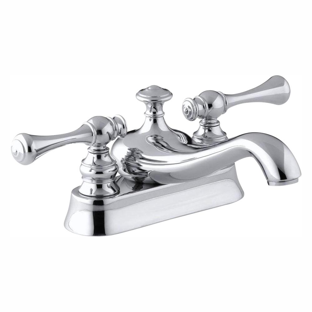 Kohler Revival 4 In Centerset 2 Handle Low Arc Water Saving Bathroom Faucet In Polished Chrome With Traditional Lever Handle