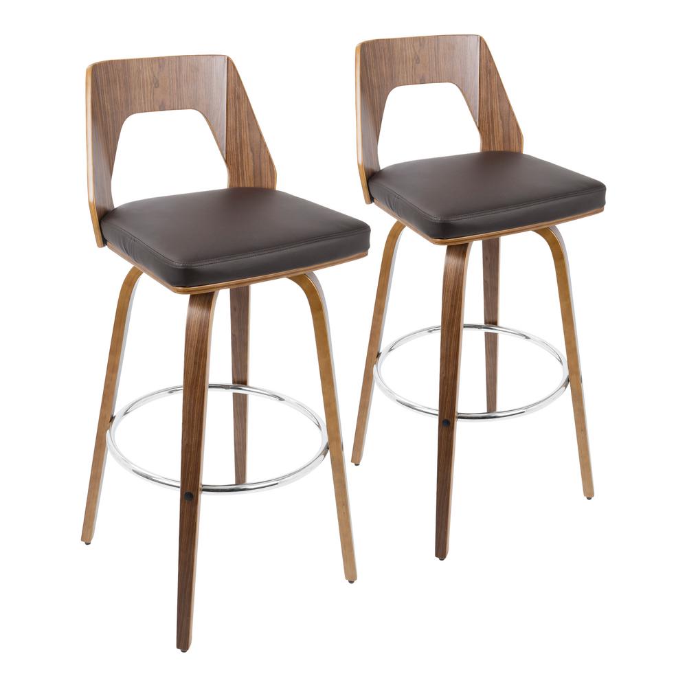 Lumisource Trilogy 30 In Walnut And Brown Faux Leather Bar Stool Walnut And Brown Faux Leather Bar Stool Set Of 2