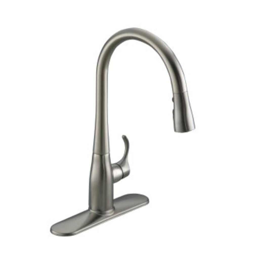 Reviews For Kohler Simplice Single Handle Pull Down Sprayer Kitchen Faucet In Vibrant Stainless With Soap Dispenser K R596 Sd Vs The Home Depot