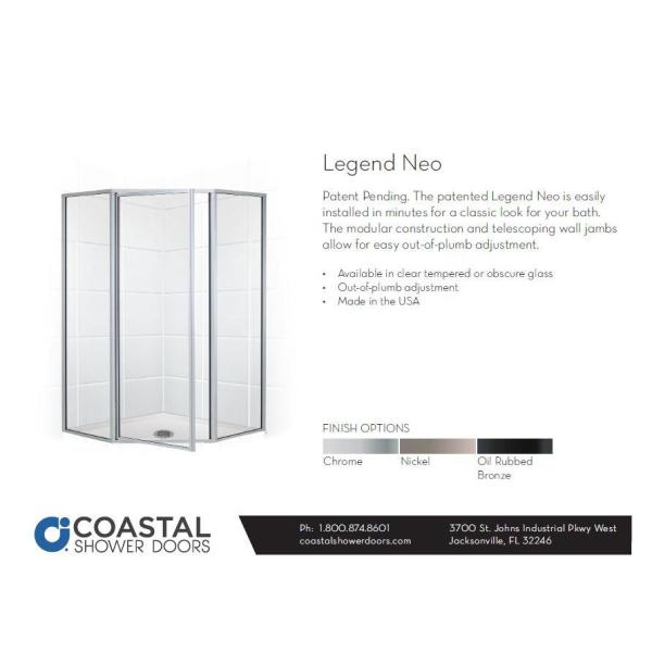 Coastal Shower Doors Legend 59 In X 66 In Framed Neo Angle Hinged Shower Door In Brushed Nickel And Clear Glass Nl16271666n C The Home Depot