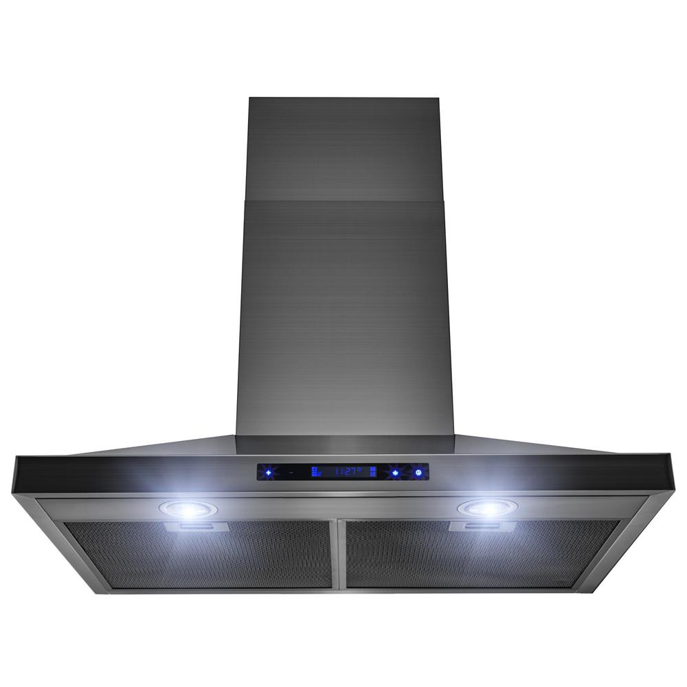 AKDY 30 in. Wall Mount Black Stainless Steel Kitchen Range Hood with Range Hood Black Stainless Steel