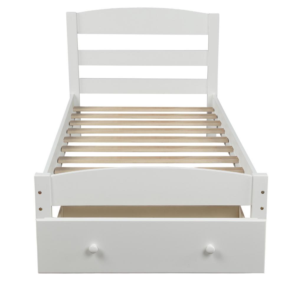 Boyel Living White Wood Platform Twin Bed Frame with Storage 