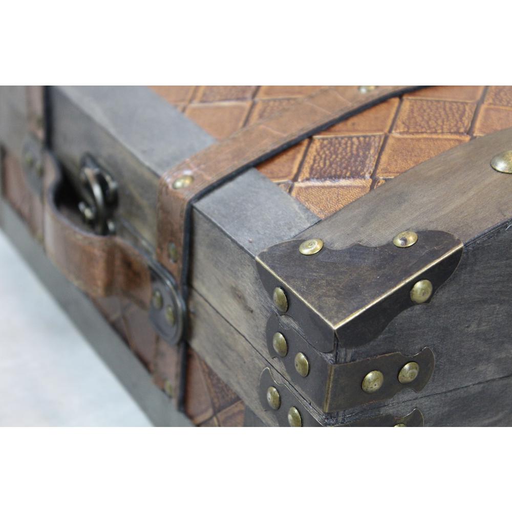 Vintiquewise Vintage Suitcase Style Gray Leather Chests Set Of 2