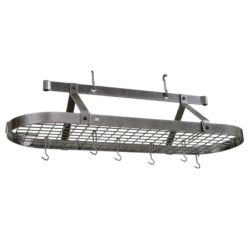 Enclume Premier 4 ft. Oval Ceiling Pot Rack in Hammered Steel by Enclume