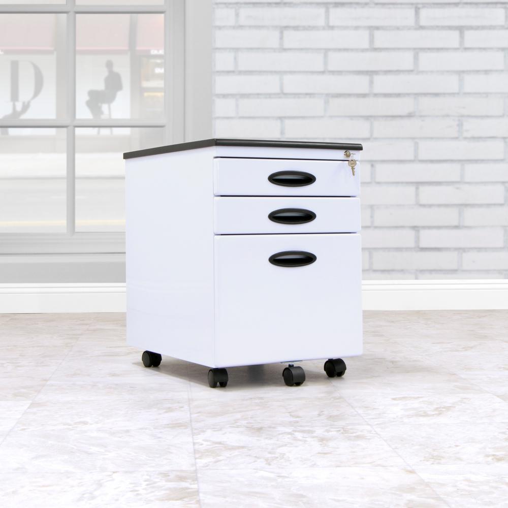 Calico Designs Letter Legal 15 75 In W X 22 D White Metal 3 D White Metal 3 Drawer Mobile File Cabinet With Lock And Key