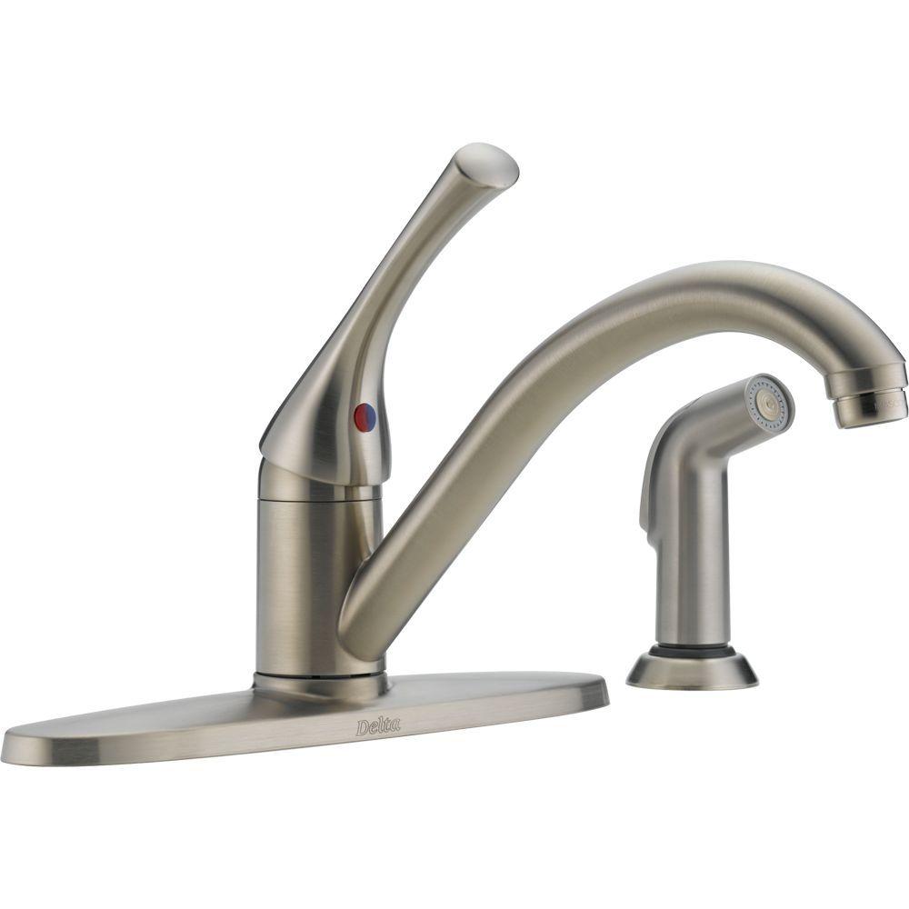 Delta Classic Single-Handle Standard Kitchen Faucet with Side Sprayer Delta Stainless Steel Kitchen Faucet