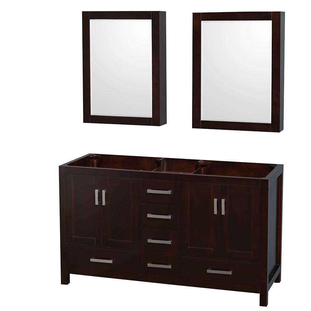 Wyndham Collection Sheffield 72 In Double Vanity Cabinet With 24 In Mirrors In Espresso Wcs141472descxsxxm24 The Home Depot