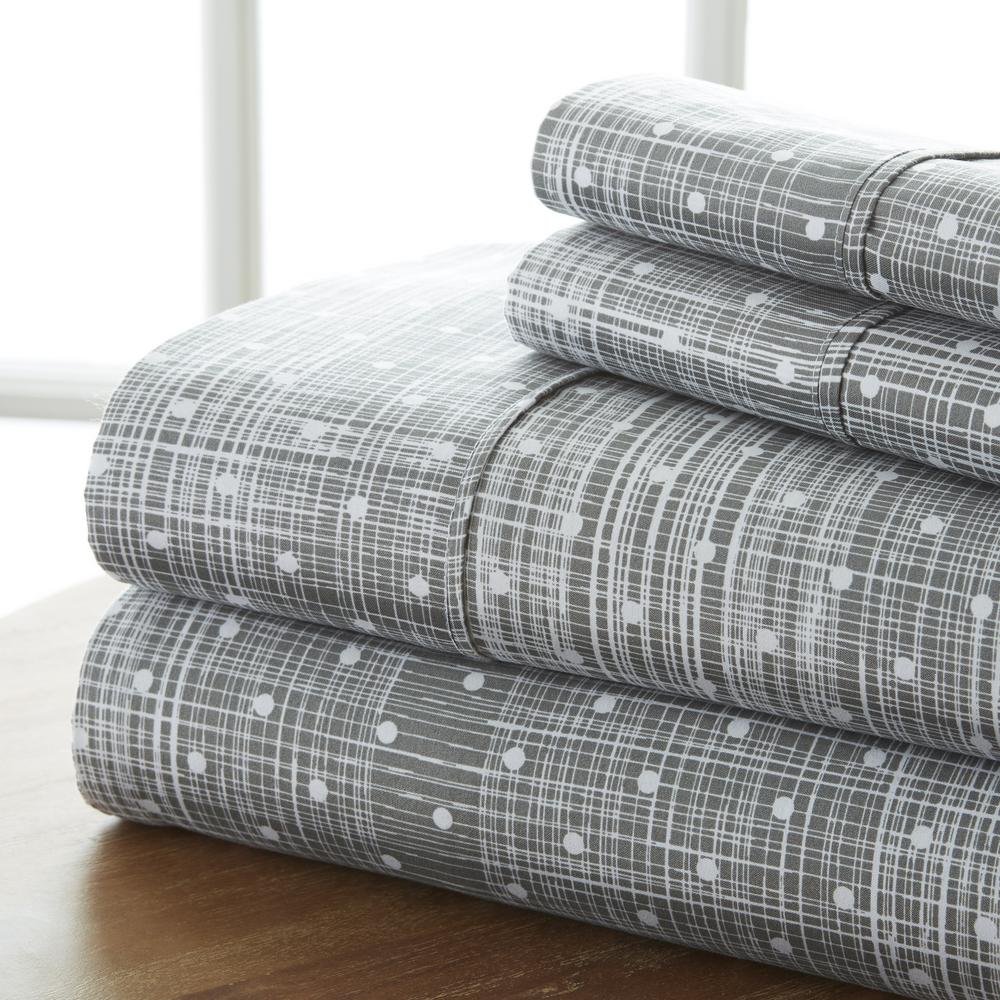 Puffed Chevron Patterned 4 Piece Gray King Performance Bed Sheet Set