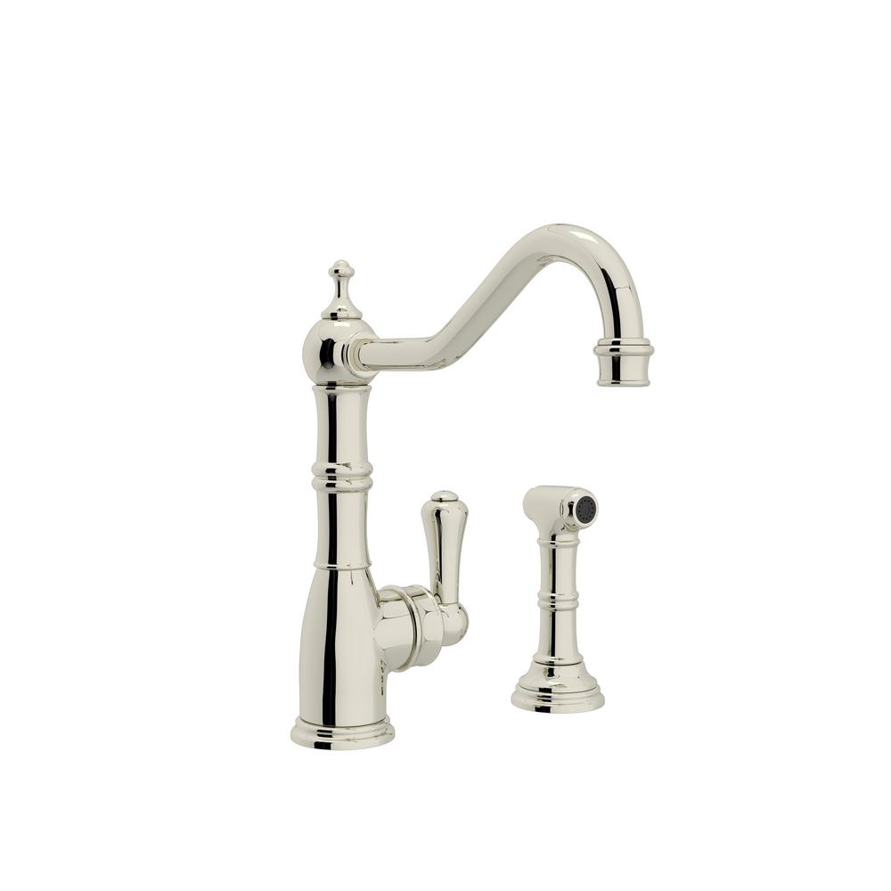 Rohl Perrin And Rowe Single Handle Standard Kitchen Faucet With Side Sprayer In Polished Nickel U4746pn 2 The Home Depot