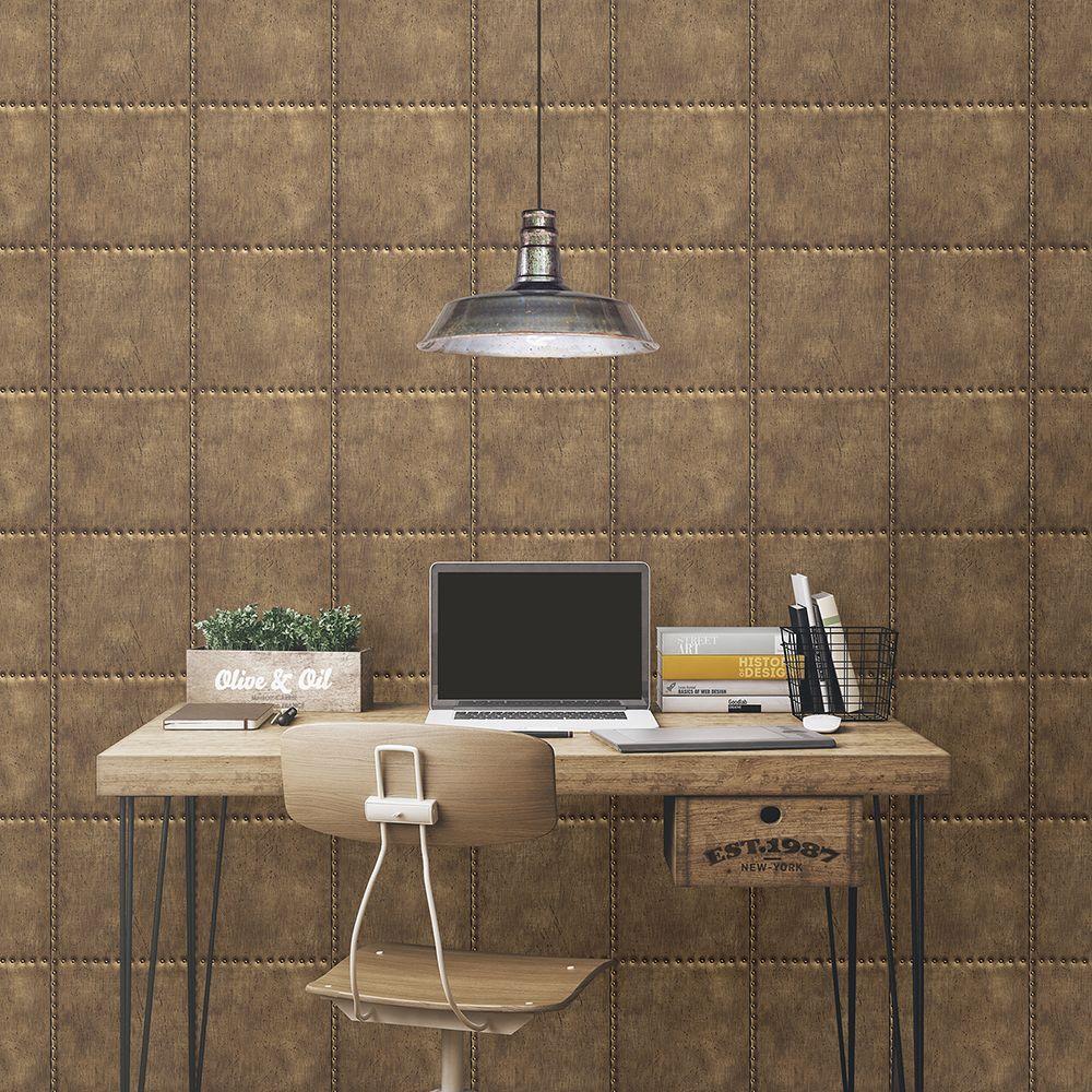 Brewster Brass Sheet Metal Rivets Wallpaper Sample by Brewster