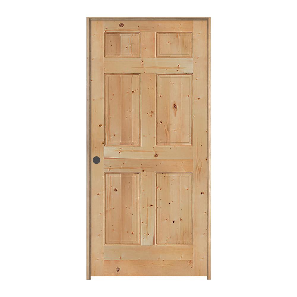 Jeld Wen 36 In X 80 In Knotty Pine Unfinished Right Hand 6 Panel Solid Wood Single Prehung Interior Door 879955 The Home Depot