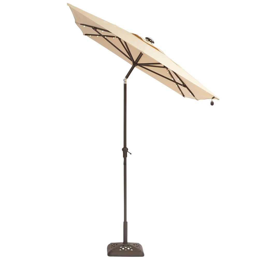 Hampton Bay 10 Ft X 6 Ft Aluminum Solar Outdoor Patio Umbrella In Cafe Tan Yjauc 171 Rc2 The Home Depot